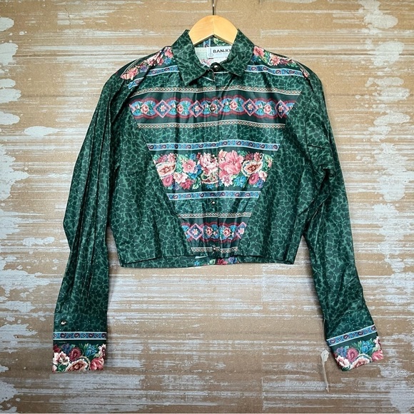 Banjo Vintage NWT Deadstock Floral Cropped Button Down Rodeo Western Womens M - Picture 4 of 6